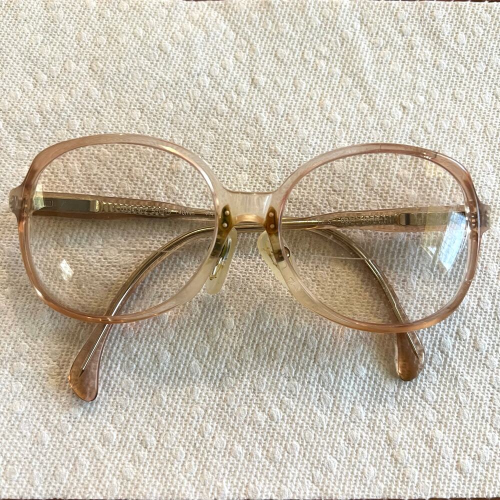 Vintage Peach Acetate Eyeglass Frames RX Optical Glasses Gold Metal Temples 90s